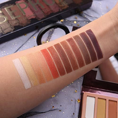 All in One Makeup Set - 12 Color Eyeshadow Palette, Matte Foundation, Face Primer, 3 Color Liquid Lipstick, Eyebrow Soap, Winged Eyeliner Stamp, Makeup Brush, Sponge - Set A