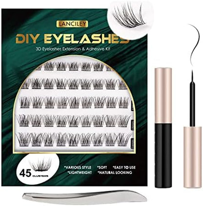 Individual Lashes 45 Clusters Lashes C Curl DIY Eyelash Extension Kit at Home for Make-up Beginner False Eyelashes with Eyelash Glue Tweezers 10/12/14/15/16mm Easy to Use - Natural Style