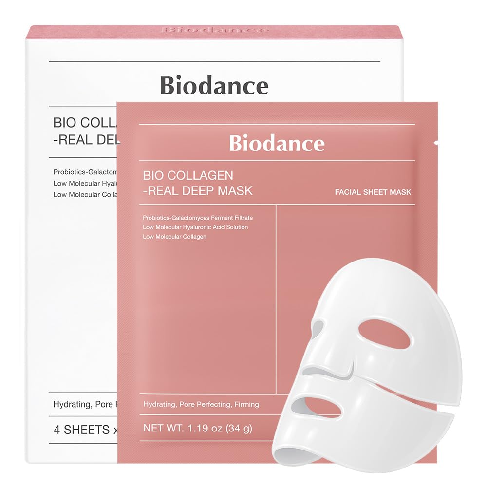 BIODANCE Bio-Collagen Real Deep Mask, Hydrating Overnight Hydrogel Mask, Pore Minimizing, Elasticity, Plumping Improvement, Korean Skin Care, Gifts for Women | 1.19oz(34g) x 4ea