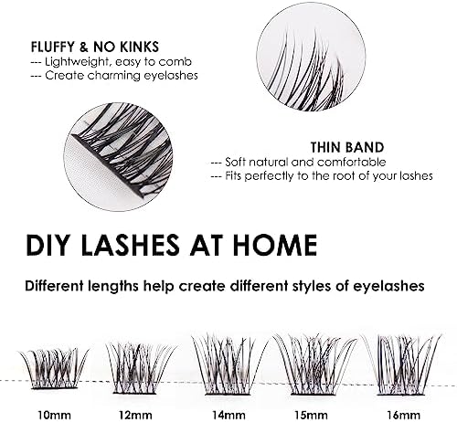 Individual Lashes 45 Clusters Lashes C Curl DIY Eyelash Extension Kit at Home for Make-up Beginner False Eyelashes with Eyelash Glue Tweezers 10/12/14/15/16mm Easy to Use - Natural Style
