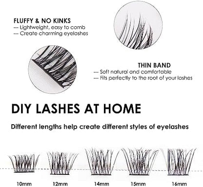 Individual Lashes 45 Clusters Lashes C Curl DIY Eyelash Extension Kit at Home for Make-up Beginner False Eyelashes with Eyelash Glue Tweezers 10/12/14/15/16mm Easy to Use - Natural Style