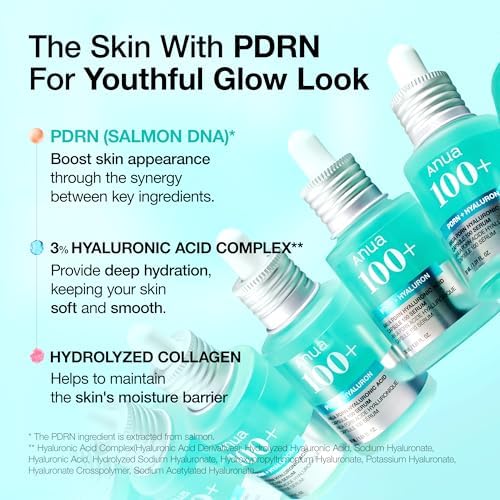 ANUA PDRN Hyaluronic Acid Capsule 100 Serum, Radiant Face Serum, Hyaluronic Acid, Hydration, Moisture Plumping effect, Natural color, Korean Skincare, 30ml/1.01fl.oz