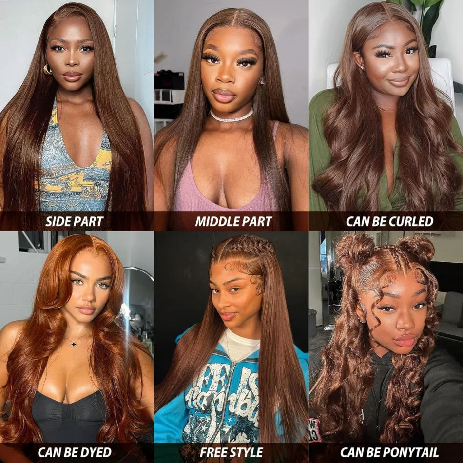 Straight Chocolate Brown Human Hair Wigs 100% 13X6 Hd Lace Frontal Wig 30 36 Inch Lace Front Wig Brazilian Wigs Original Colored
