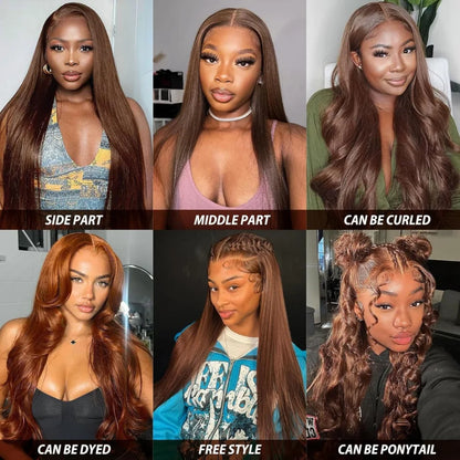 Straight Chocolate Brown Human Hair Wigs 100% 13X6 Hd Lace Frontal Wig 30 36 Inch Lace Front Wig Brazilian Wigs Original Colored