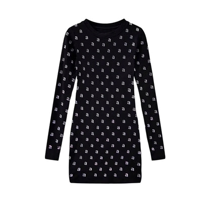 Wang's Style Cotton Elasticity Slim Shining Diamond Black Mini Dress For Woman Long Club Evening Party Sleeved Dresses Clothes