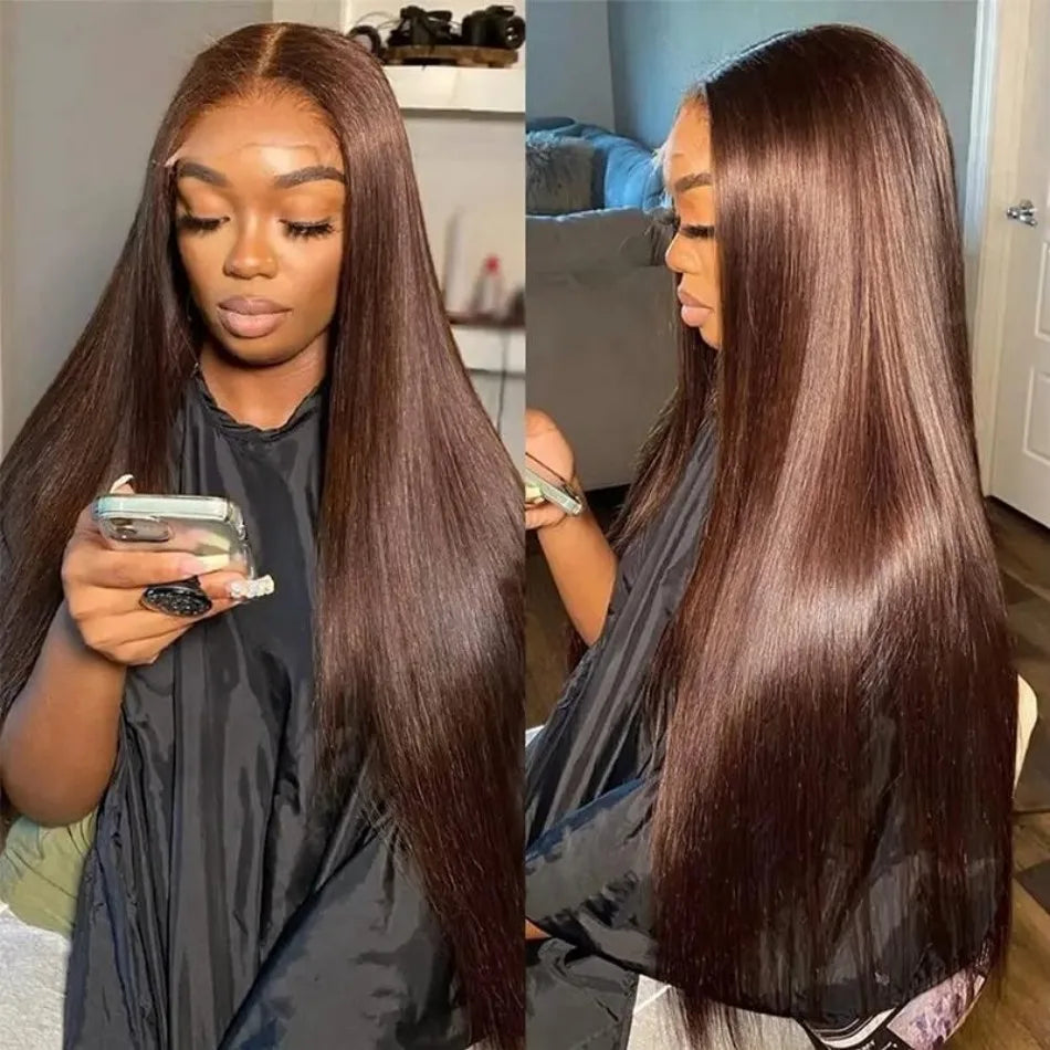 Straight Chocolate Brown Human Hair Wigs 100% 13X6 Hd Lace Frontal Wig 30 36 Inch Lace Front Wig Brazilian Wigs Original Colored