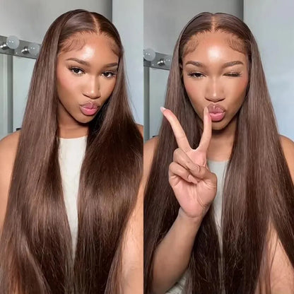 Straight Chocolate Brown Human Hair Wigs 100% 13X6 Hd Lace Frontal Wig 30 36 Inch Lace Front Wig Brazilian Wigs Original Colored