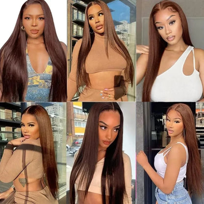 Straight Chocolate Brown Human Hair Wigs 100% 13X6 Hd Lace Frontal Wig 30 36 Inch Lace Front Wig Brazilian Wigs Original Colored