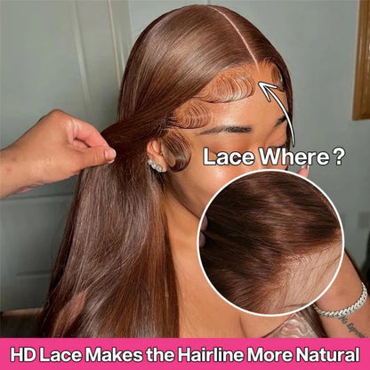 Straight Chocolate Brown Human Hair Wigs 100% 13X6 Hd Lace Frontal Wig 30 36 Inch Lace Front Wig Brazilian Wigs Original Colored